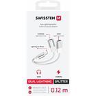 NABÍJECÍ AUDIO ADAPTÉR SWISSTEN TEXTILE LIGHTNING (samec) / 2x LIGHTNING (samice) 0,12 M BÍLÝ