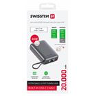 SWISSTEN POWER BANK 20000 mAh 45W S INTEGROVANÝM KABELEM USB-C VESMÍRNĚ STŘÍBRNÁ