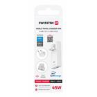 SWISSTEN CESTOVNÍ ADAPTÉR GaN USB-C + USB-A 45W VÝMĚNNÉ VIDLICE (US, EU, UK) BÍLÝ
