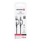 TEXTILNÍ DATOVÝ KABEL SWISSTEN 4in1, 3A 1,5 M ČERNÝ