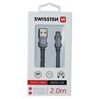 DATOVÝ KABEL SWISSTEN TEXTILE USB / MICRO USB 2,0 M ŠEDÝ