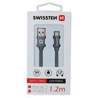 DATOVÝ KABEL SWISSTEN TEXTILE USB / LIGHTNING 1,2 M ŠEDÝ