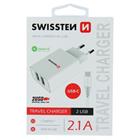 SWISSTEN SÍŤOVÝ ADAPTÉR SMART IC 2x USB 2,1A POWER + DATOVÝ KABEL USB / TYPE C 1,2 M BÍLÝ