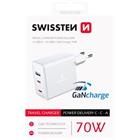 SWISSTEN SÍŤOVÝ ADAPTÉR GaN 2x USB-C + 1x USB 70W