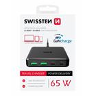 SWISSTEN MINI DESKTOP ADAPTÉR GaN 2x USB-C + 2xUSB 65W POWER DELIVERY ČERNÝ