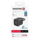 SWISSTEN SÍŤOVÝ ADAPTÉR GaN 1x USB-C 20W PD + 1x USB-A 18W QC ČERNÝ