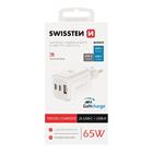 SWISSTEN SÍŤOVÝ ADAPTÉR GaN 2x USB-C 65W PD + 1x USB-A 18W QC BÍLÝ