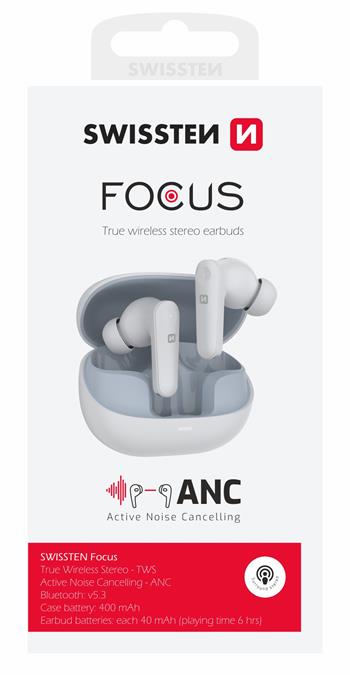 BLUETOOTH ANC SLUCHÁTKA SWISSTEN FOCUS BÍLÁ