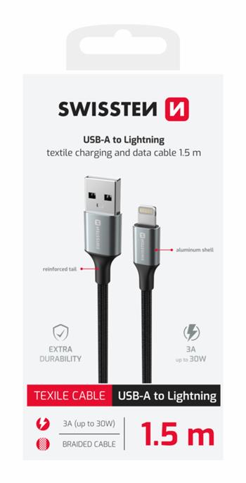 DATOVÝ KABEL SWISSTEN TEXTILE II USB / LIGHTNING 1,5 M ČERNÝ