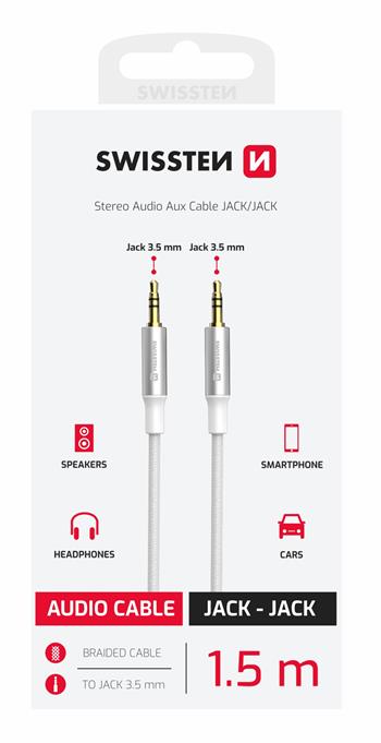 AUDIO KABEL SWISSTEN TEXTILE JACK (samec) / JACK (samec) 1,5 M BÍLÝ