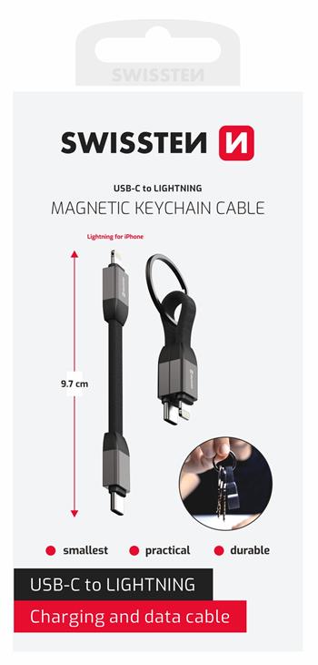 SWISSTEN MAGNETICKÝ KEYCHAIN KABEL USB-C / LIGHTNING 9,7 CM