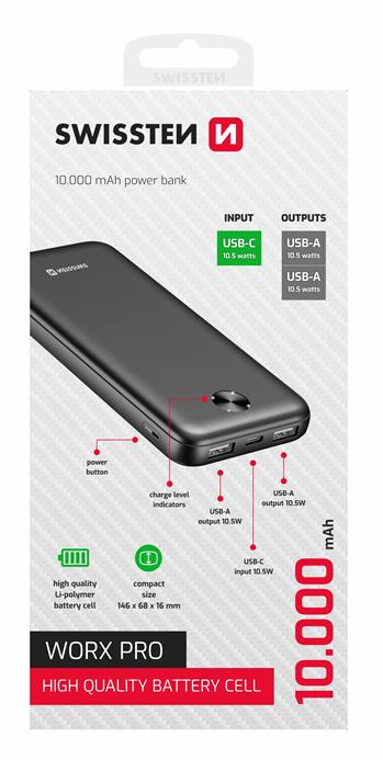 SWISSTEN POWER BANK 10000 mAh WORX PRO ČERNÁ