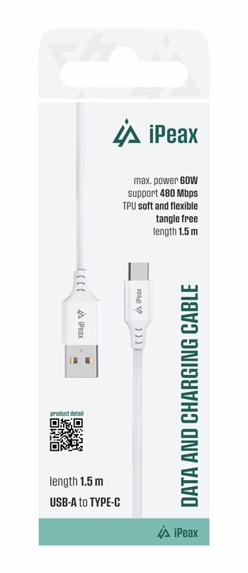 iPEAX TPU KABEL USB-A / USB-C 1,5M, USB 2.0 BÍLÝ