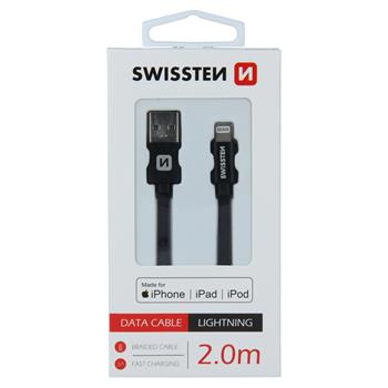 DATOVÝ KABEL SWISSTEN TEXTILE USB / LIGHTNING MFi 2,0 M ČERNÝ