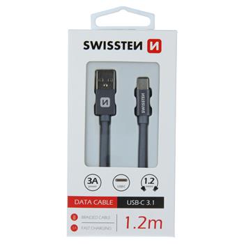 DATOVÝ KABEL SWISSTEN TEXTILE USB / USB-C 1,2 M ŠEDÝ