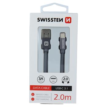 DATOVÝ KABEL SWISSTEN TEXTILE USB / USB-C 2,0 M ŠEDÝ