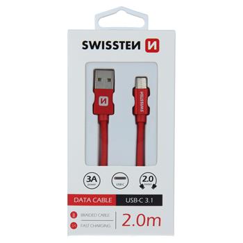 DATOVÝ KABEL SWISSTEN TEXTILE USB / USB-C 2,0 M ČERVENÝ