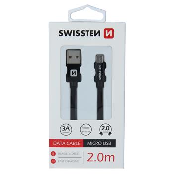 DATOVÝ KABEL SWISSTEN TEXTILE USB / MICRO USB 2,0 M ČERNÝ