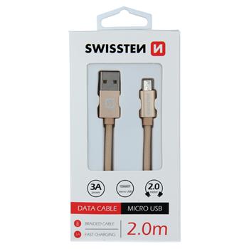 DATOVÝ KABEL SWISSTEN TEXTILE USB / MICRO USB 2,0 M ZLATÝ