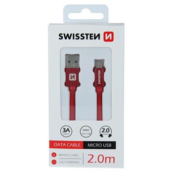 DATOVÝ KABEL SWISSTEN TEXTILE USB / MICRO USB 2,0 M ČERVENÝ