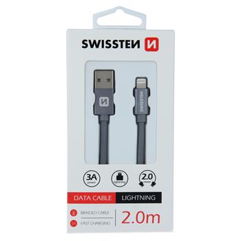 DATOVÝ KABEL SWISSTEN TEXTILE USB / LIGHTNING 2,0 M ŠEDÝ