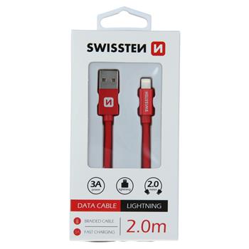 DATOVÝ KABEL SWISSTEN TEXTILE USB / LIGHTNING 2,0 M ČERVENÝ