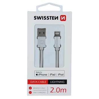 DATOVÝ KABEL SWISSTEN TEXTILE USB / LIGHTNING MFi 2,0 M STŘÍBRNÝ