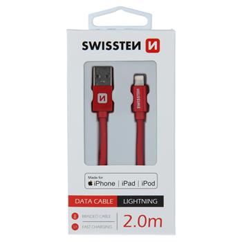 DATOVÝ KABEL SWISSTEN TEXTILE USB / LIGHTNING MFi 2,0 M ČERVENÝ