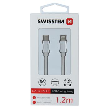 DATOVÝ KABEL SWISSTEN TEXTILE USB-C / LIGHTNING 1,2 M STŘÍBRNÝ