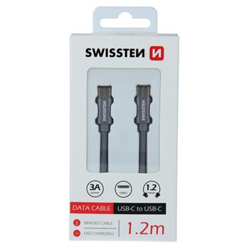 DATOVÝ KABEL SWISSTEN TEXTILE USB-C / USB-C 1,2 M ŠEDÝ