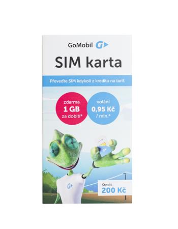 GOMOBIL PŘEDPLACENKA - kredit 200,- Kč (při dobití kreditu min. 300 Kč získáte 100% kreditu nebo 1 GB dat)