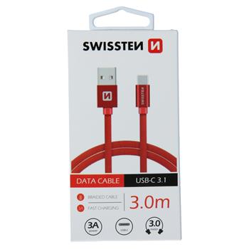 DATOVÝ KABEL SWISSTEN TEXTILE USB / USB-C 3,0 M ČERVENÝ