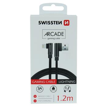 TEXTILNÍ DATOVÝ KABEL SWISSTEN ARCADE USB / LIGHTNING 1,2 M ČERNÝ