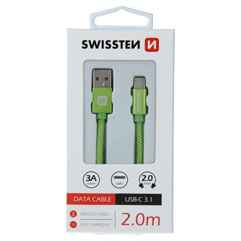 DATOVÝ KABEL SWISSTEN TEXTILE USB / USB-C 2,0 M ZELENÝ