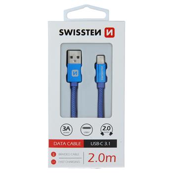 DATOVÝ KABEL SWISSTEN TEXTILE USB / USB-C 2,0 M MODRÝ