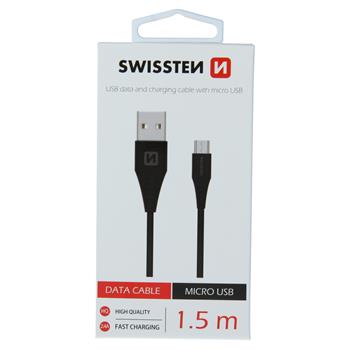 DATOVÝ KABEL SWISSTEN USB / MICRO USB 1,5 M ČERNÝ (6,5mm)