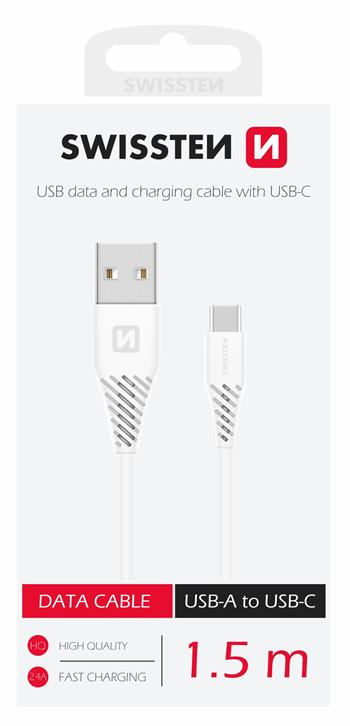 DATOVÝ KABEL SWISSTEN USB / USB-C BÍLÝ 1,5 M (7mm)