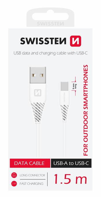 DATOVÝ KABEL SWISSTEN USB / USB-C BÍLÝ 1,5 M (9mm)