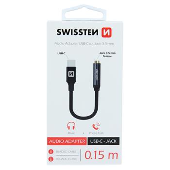 AUDIO ADAPTÉR SWISSTEN TEXTILE USB-C/JACK (samice) 0,15 M ČERNÝ