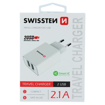 SWISSTEN SÍŤOVÝ ADAPTÉR SMART IC 2x USB 2,1A POWER BÍLÝ