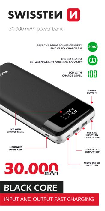 SWISSTEN BLACK CORE POWER BANK 30000 mAh