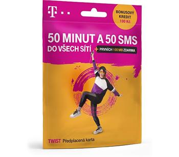 PŘEDPLACENÁ T-MOBILE TWIST SIM KARTA - kredit 100,- Kč - ZDARMA 50 MINUT, 50 SMS A 100 MB DAT