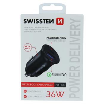 SWISSTEN CL ADAPTÉR POWER DELIVERY USB-C + QUICK CHARGE 3.0 36W METAL ČERNÝ