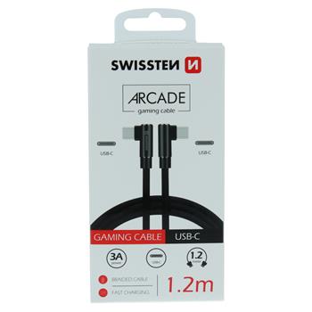 TEXTILNÍ DATOVÝ KABEL SWISSTEN ARCADE USB-C / USB-C 1,2 M ČERNÝ