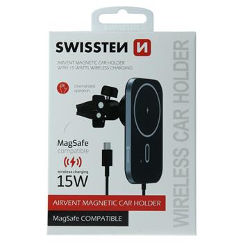 MAGNETICKÝ DRŽÁK DO VENTILACE AUTA SWISSTEN S BEZDRÁTOVÝM NABÍJENÍM 15W (kompatibilní s MagSafe)