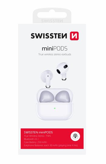 BLUETOOTH TWS SLUCHÁTKA SWISSTEN MINIPODS BÍLÁ