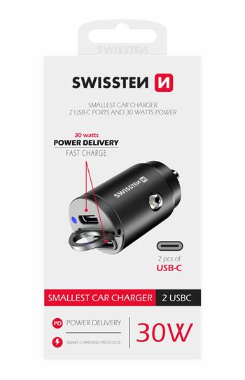 SWISSTEN CL ADAPTÉR POWER DELIVERY 2x USB-C 30W NANO ČERNÝ