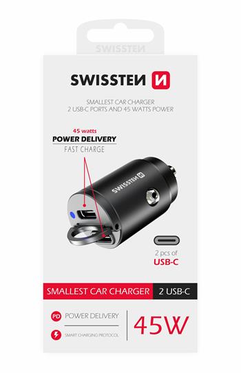 SWISSTEN CL ADAPTÉR POWER DELIVERY 2x USB-C 45W NANO ČERNÝ