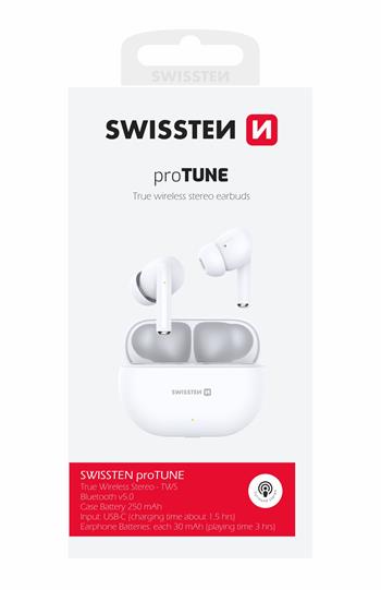 BLUETOOTH TWS SLUCHÁTKA SWISSTEN PRO TUNE BÍLÁ