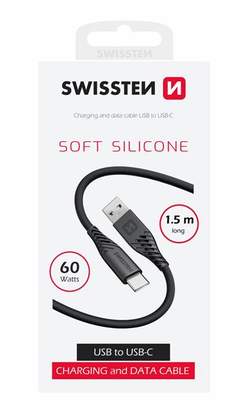 DATOVÝ KABEL SWISSTEN SOFT SILICONE USB / USB-C 1,5 M 60W ČERNÝ